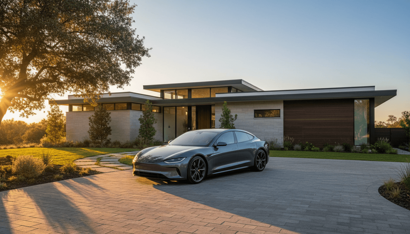 Clean sedan parked in front of a suburban home in warm sunlight